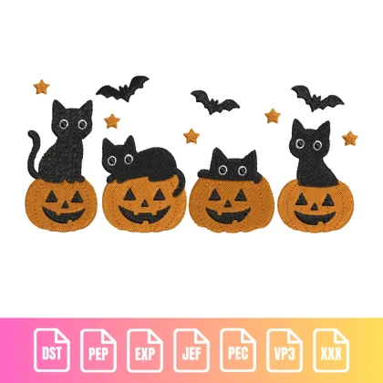 Halloween Cats & Pumpkins - Spooky Holiday Pattern | C001