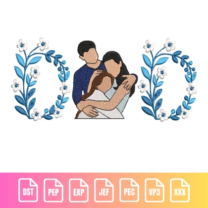 Family Hug with Floral Frame | C004